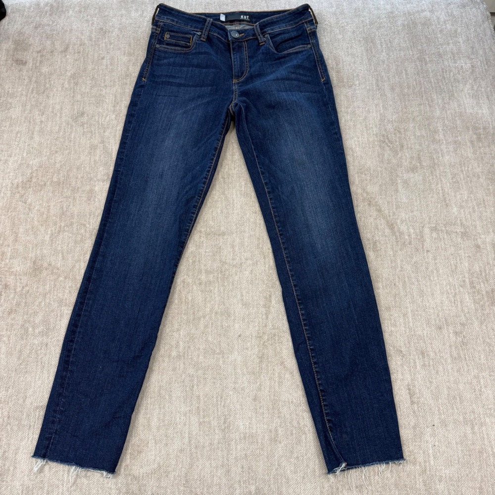 Kut from the Kloth Diana Skinny Jeans Dark Wash Raw Hem Size 2 Womens Denim